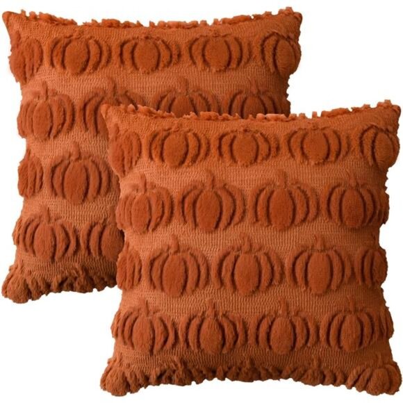 New 2 pcs Fall Pumpkin Caramel Throw Pillow Covers, 18 x 18 Inch Seasonal - Picture 1 of 6